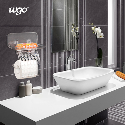 WGO 透明な浴室 壁に装着されたトイレットペーパーホルダー 携帯電話収納用棚付き ティッシュロールディスペンサー